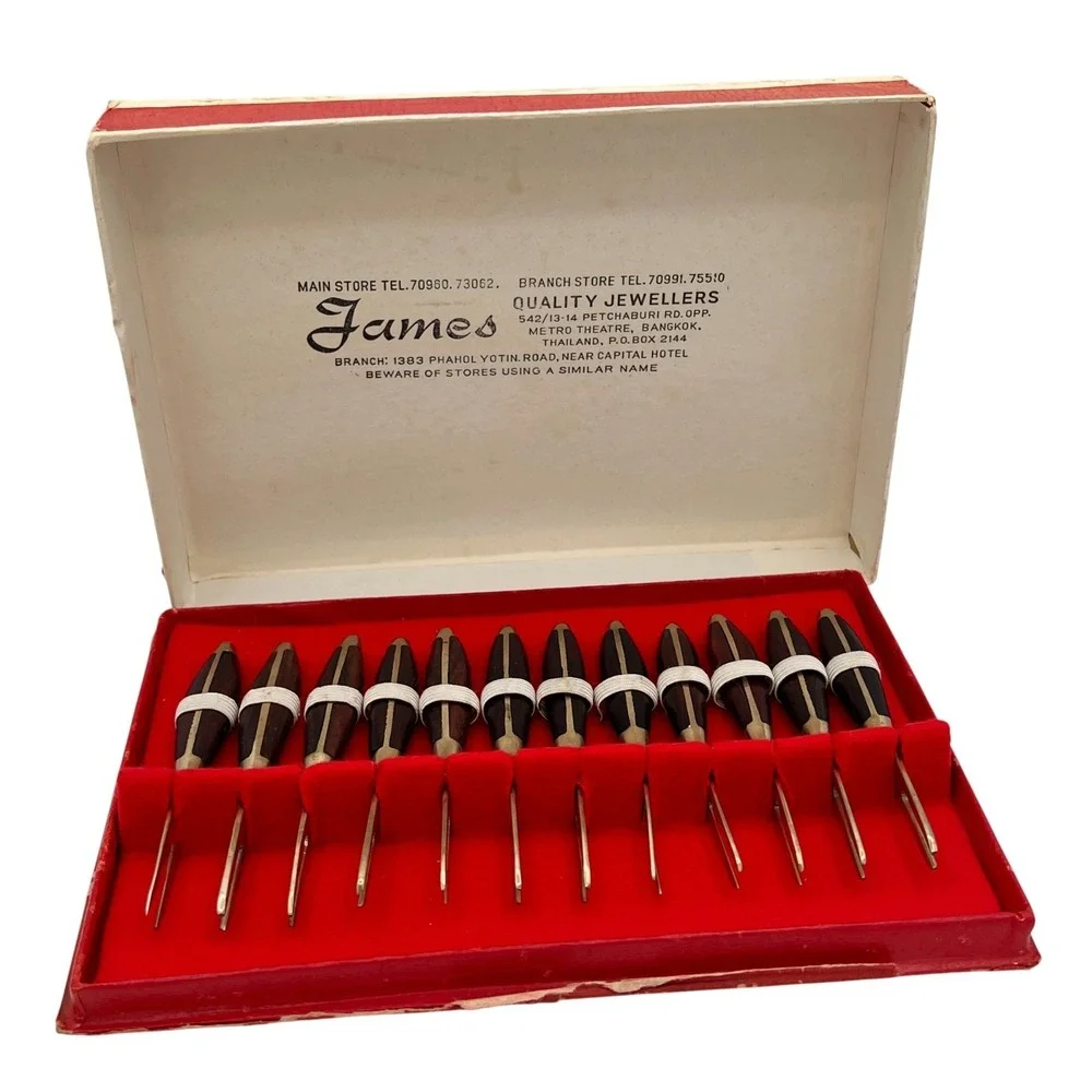 12 Vintage James Jewellers Bangkok Canapé Cocktail Appetizer Charcuterie Forks